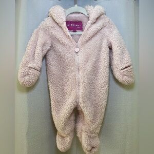 fuzzy pink baby snowsuit 3/6 month